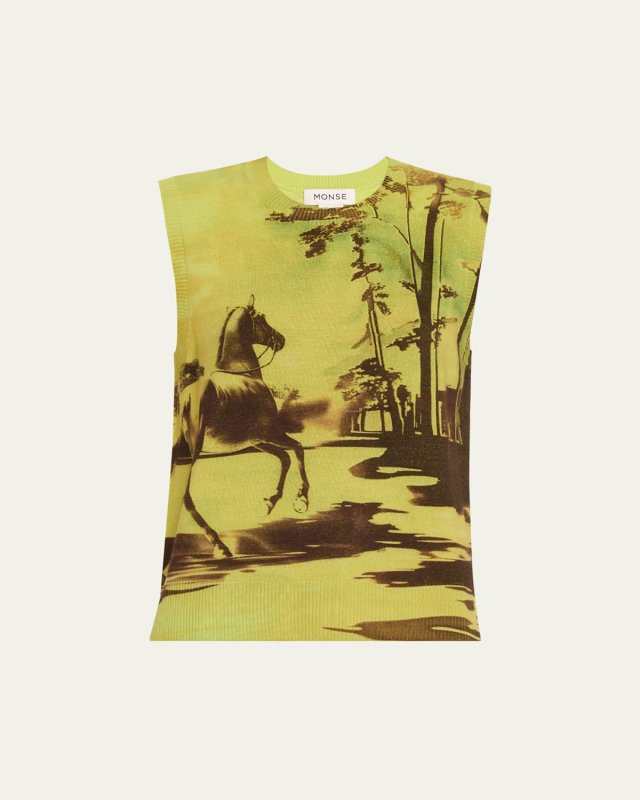 Horse Print Merino Wool Sleeveless Top